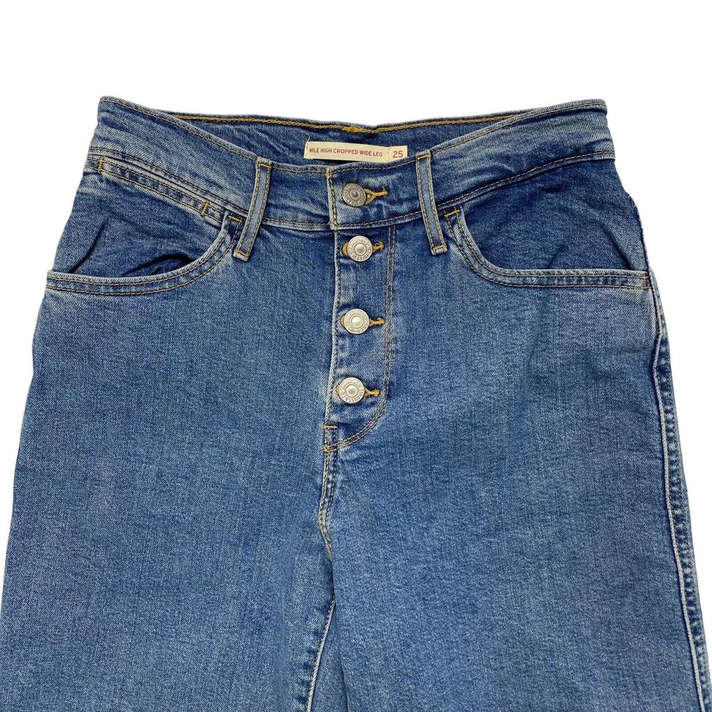 LEVIS Mile High Cropped Wide Leg Medium Light Wash Jeans Size 25 Button Fly - Picture 3 of 9